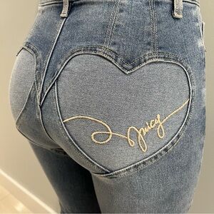 Juicy Couture High Rise Blue Jeans with Heart Detail